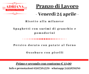 Menu pranzo di lavoro Venerdi 24 Aprile